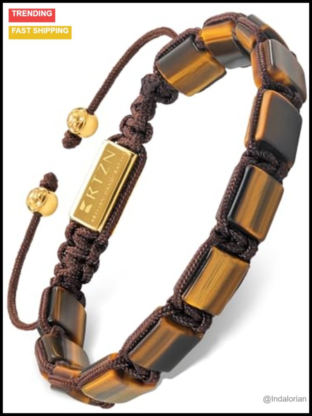 Handcrafted Natural Tiger Eye Beaded Bracelet Adjustable Drawstring Men